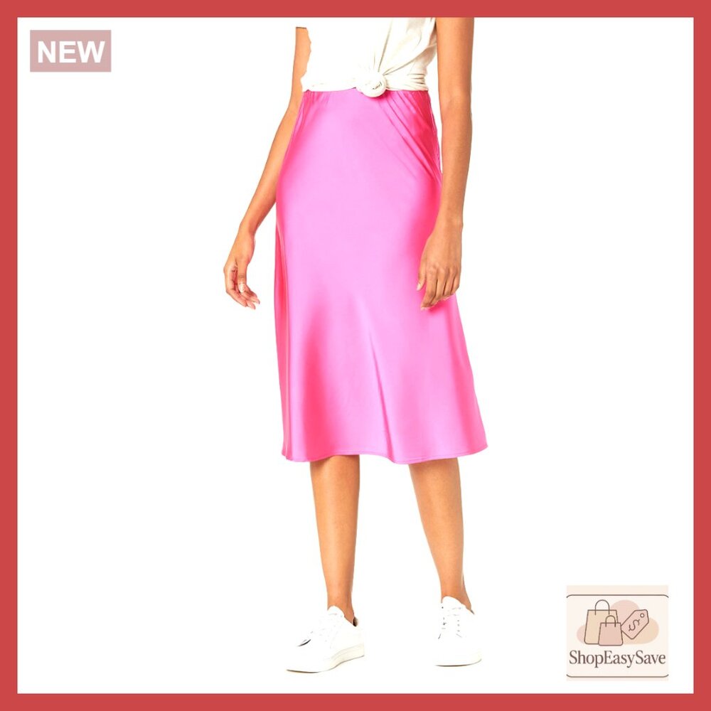 Silky Stretch Midi Skirt Elegant Minimal Chic Pull-On Work Wear